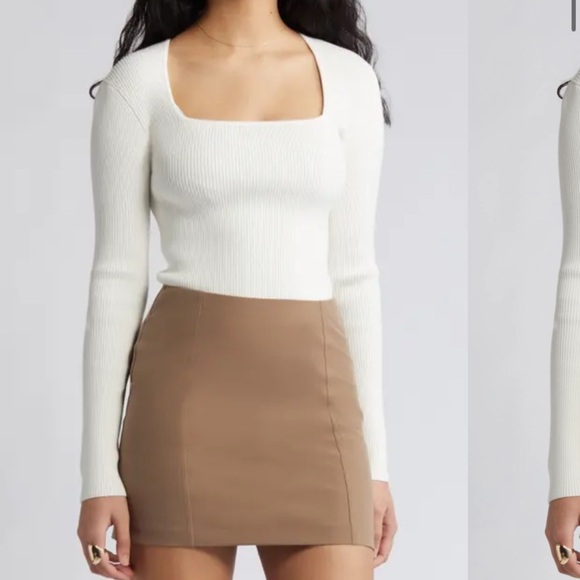 Open edit ribbed square neck contemporary sweater knit revolve classic top - Picture 1 of 7